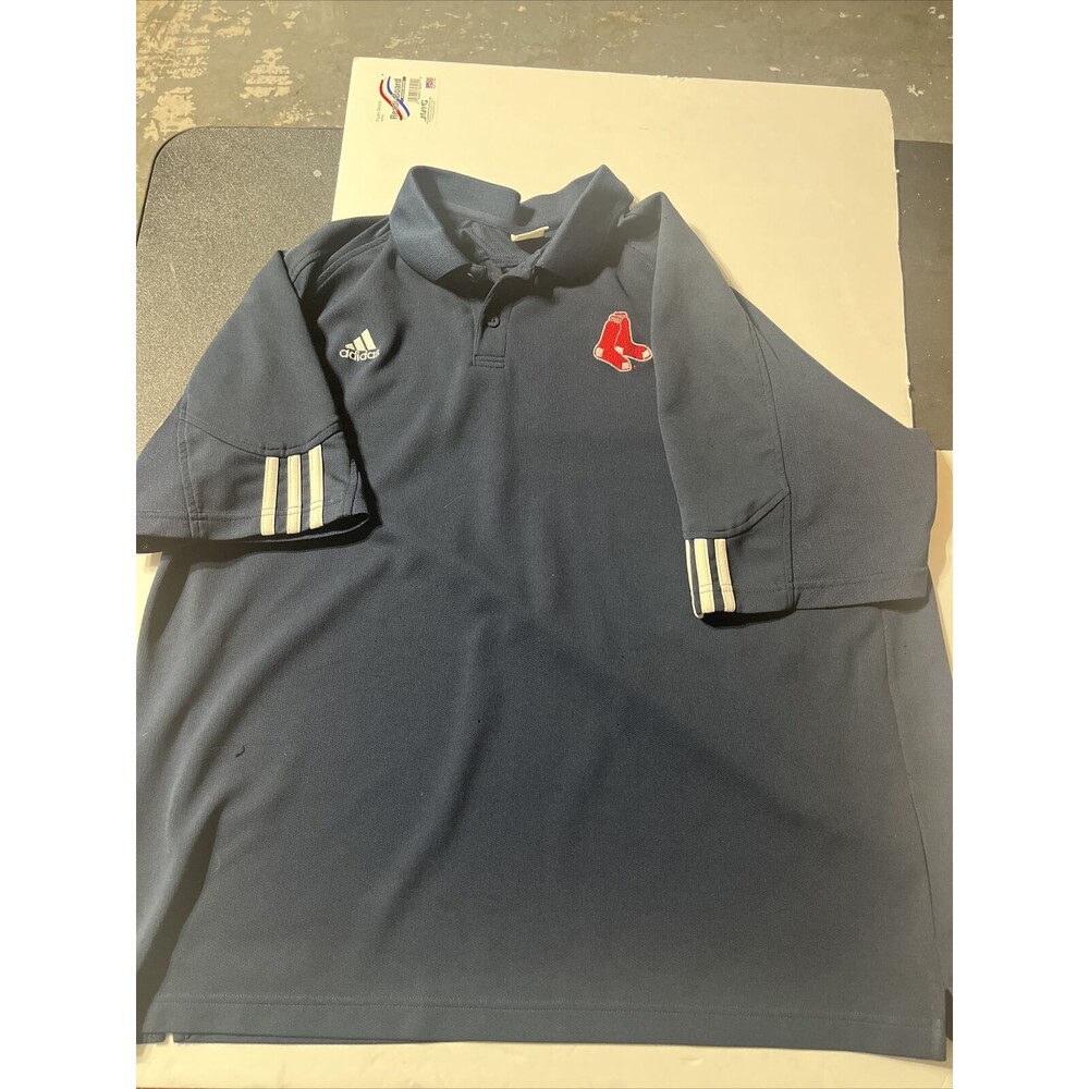 Adidas Boston Red Sox Mens Navy Blue Short Sleeve Polo Shirt MLB Baseball Large